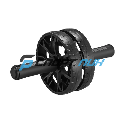 Валик гимнастический двухколесный, ручки TPR, с ковриком(Черный)