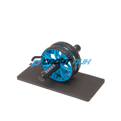 Валик для пресса двойной(двухколесный), ручки TPR, с ковриком(Синий)