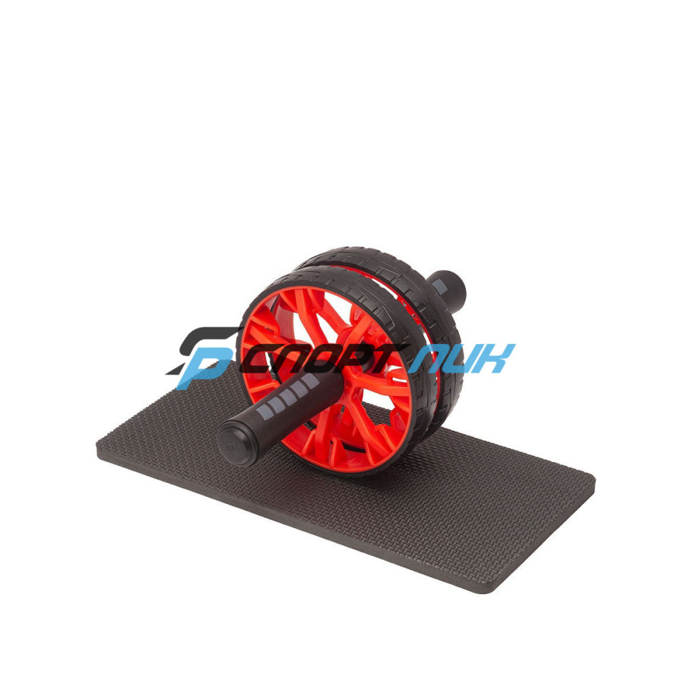 Ролик гимнастический  двухколесный(двойной) ручки TPR, с ковриком(Красный)