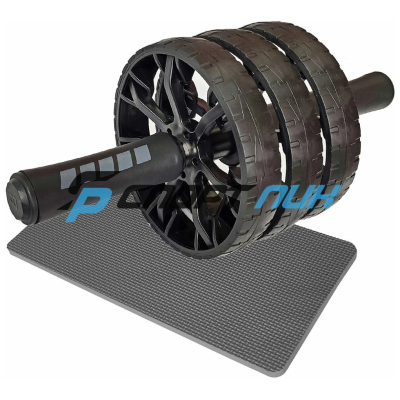 Колесо для пресса тройное, ручки TPR, с ковриком(Черное)