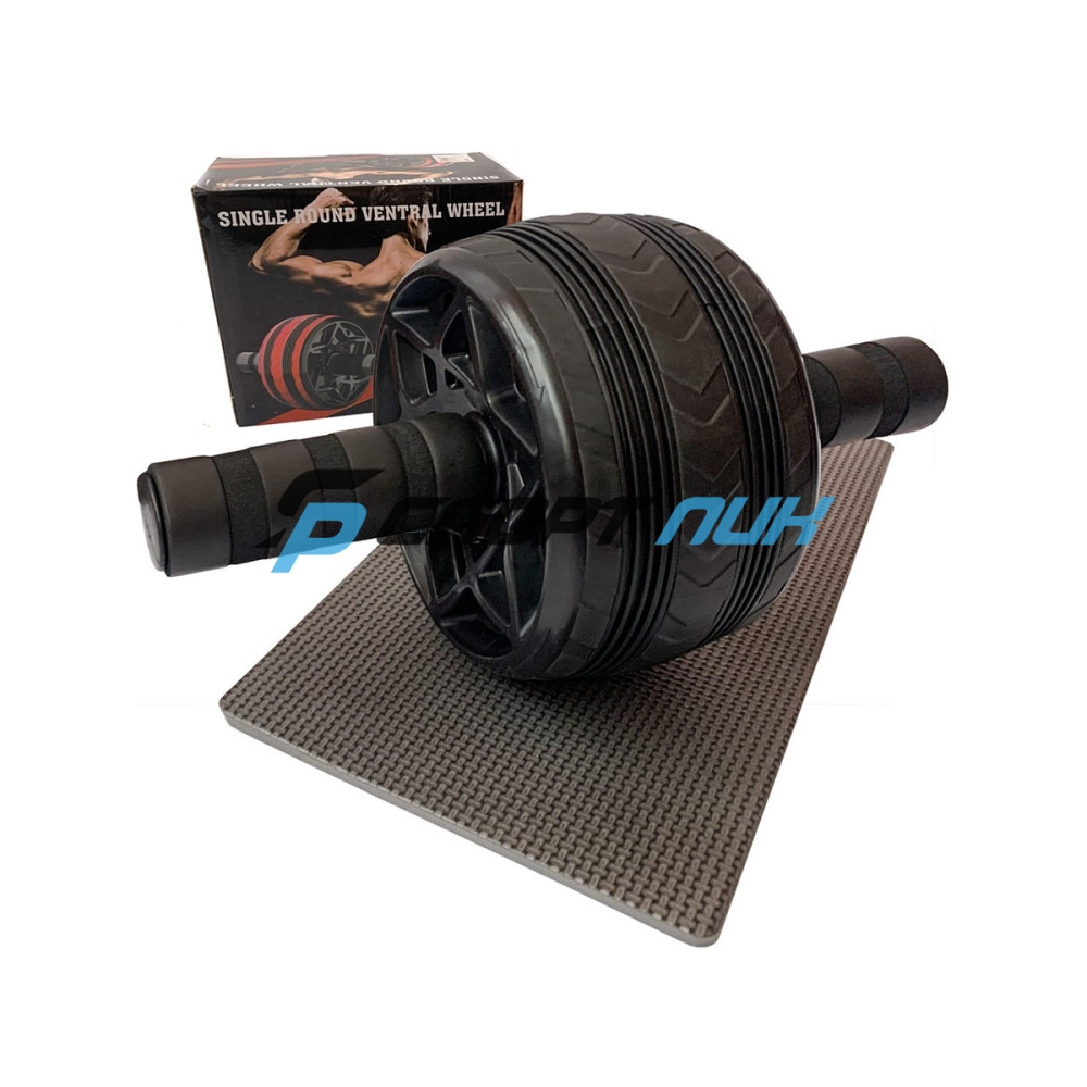 Ролик для пресса 1-но колесный(одинарный), мягкий ход, ручки TPR, с ковриком(Черный)