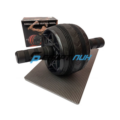 Ролик для пресса 1-но колесный(одинарный), мягкий ход, ручки TPR, с ковриком(Черный)